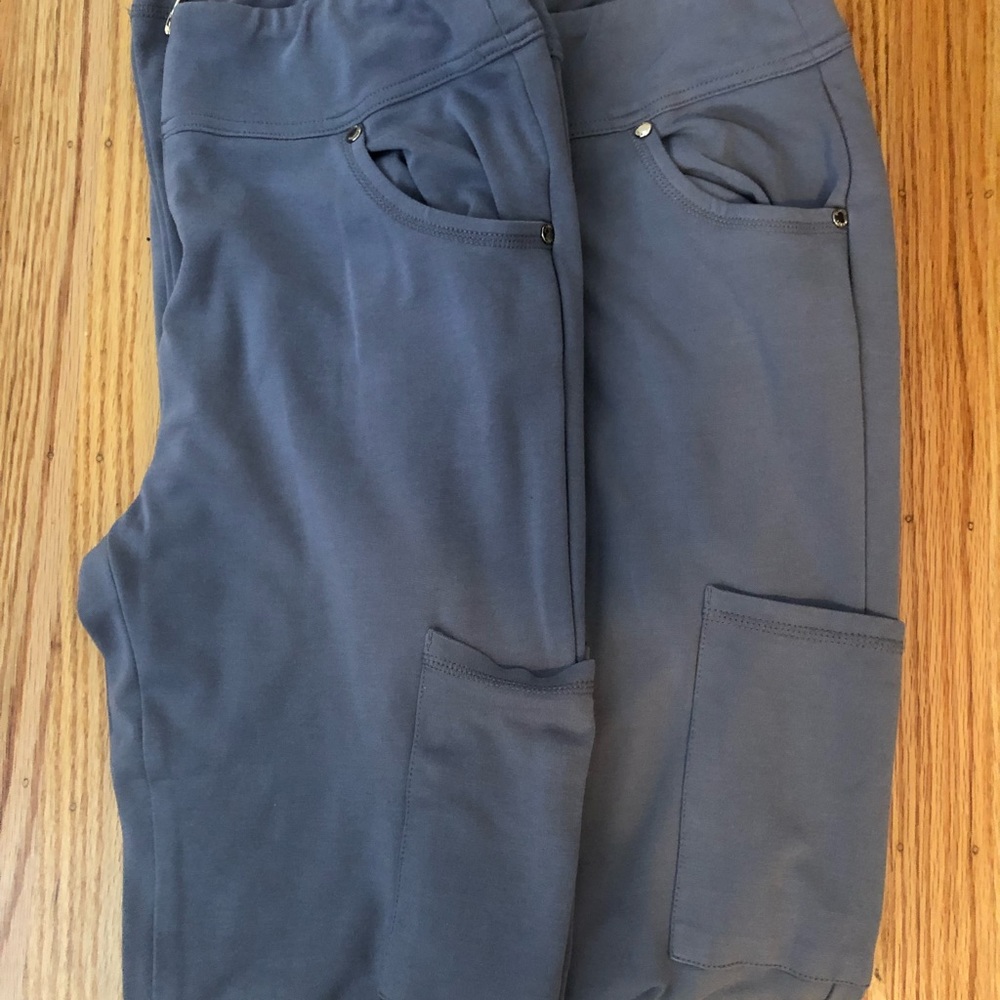 2 Jaanuu size medium gray zip up yoga scrub pants